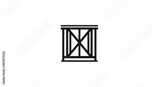 Black graphic depicting a rectangular cage or frame with diagonal and vertical cross beams