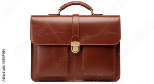 Brown leather briefcase isolated on transparent background