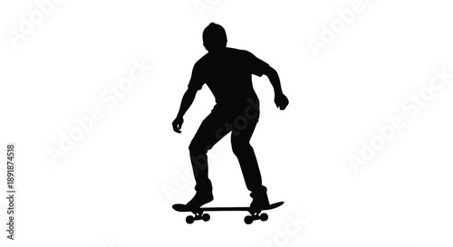 Skateboarder in motion dynamically posed against a white background silhouette