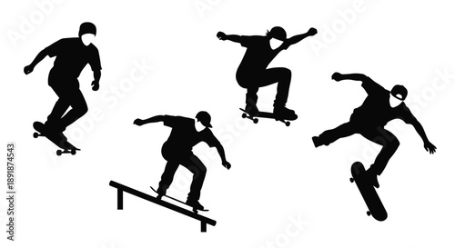 Skateboarders in dynamic poses showcasing athletic movement silhouette