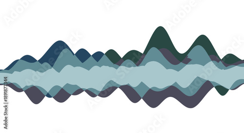 Abstract wavy layered graphic design element with blue and green hues.