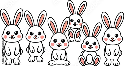 Rabbit, Rabbit vector icon set, cute bunny with rosy cheeks and black eyes