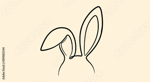 Minimalist one line drawing of a rabbits ears.