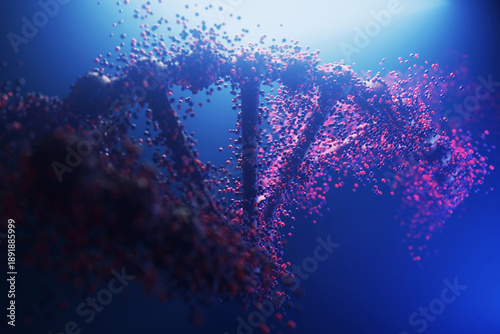 Close-up of a DNA structure with molecular details. Ideal for topics like oncology research, hereditary diseases, CRISPR technology, and microscopic biology.