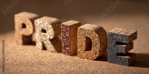 Cut-out magazine letters spelling Pride, representing one of the seven deadly sins, displayed on a cork bulletin board