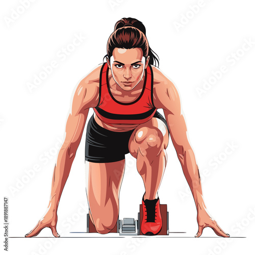 Female sprinter starting race, social media post, transparent background, vector