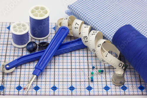 Blue quilt making notions