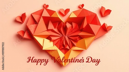 Wallpaper Mural Origami heart shapes in red and orange for Valentine's Day Torontodigital.ca