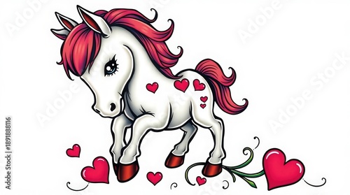 Wallpaper Mural White unicorn with red mane and hearts illustration Torontodigital.ca