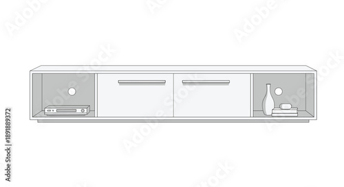 Line Art Drawing of a Modern Low Profile Media Console Furniture Design