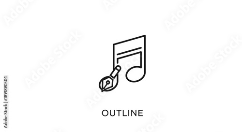 Music Creation Icon with Pen and Musical Note. Outline Vector Graphic for Songwriting, Composition, and Digital Art.