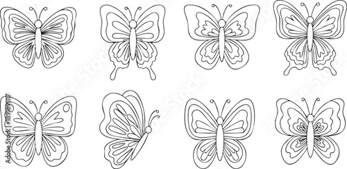 Collection of Butterfly Illustrations in Various Styles.