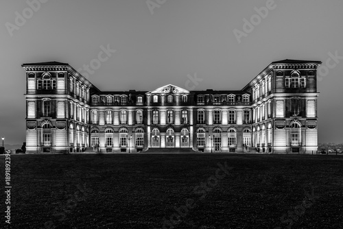 Marseille, Provence, France: Pharo Palace illuminated at twilight in black and white