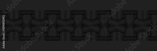 Banner, cover design, mural. Exclusive geometric pattern, embossing. Black background. Ornaments, arabesques, mandalas. Ethnic and folk traditions of the East, Asia, India, Mexico, the Aztecs.