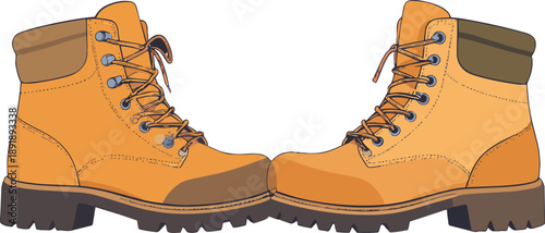 Pair of Hiking Boots Stepping Forward Together Symbolizing Adventure Teamwork and Outdoor Journey Progress Concept
