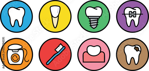 Dental Icons Representing Various Tooth Conditions.