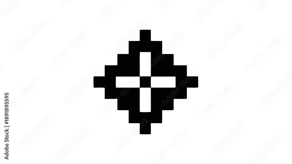 Obraz premium Vector illustration of a pixelated black geometric diamond symbol with cross, on transparent background