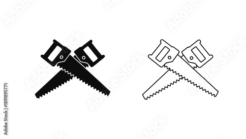 Vector illustration of crossed handsaws icon, essential carpentry and woodworking tools on transparent background