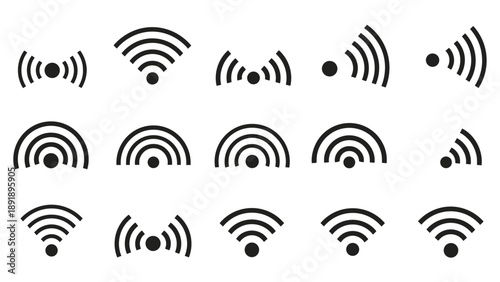 Vector collection of wireless signal and network strength icons, essential for digital communication and modern web design projects