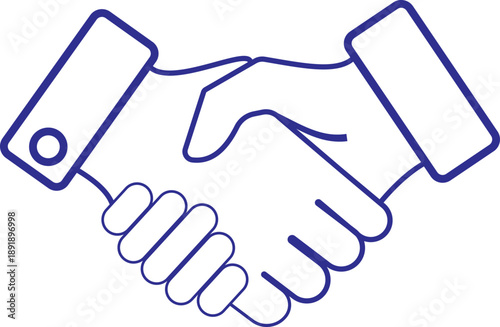 Outline drawing of two hands firmly shaking signifying partnership agreement greeting business deal closing or successful negotiation