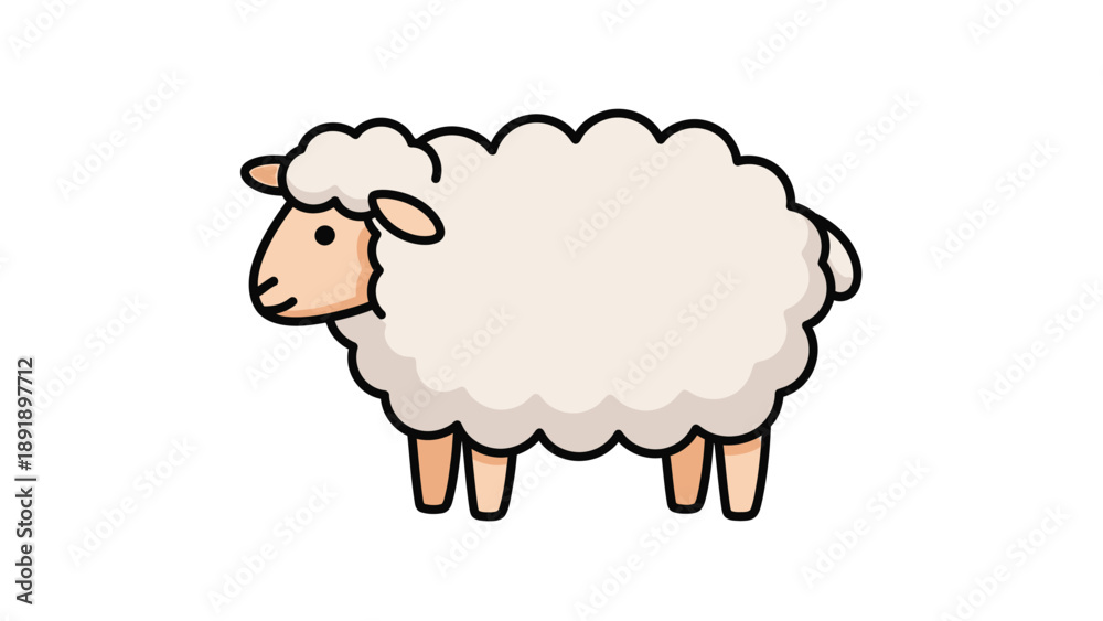 Obraz premium Cute fluffy sheep illustration in a cartoon style