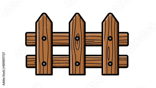 Stylized Wooden Picket Fence Section Graphic with Rustic Brown Texture Design