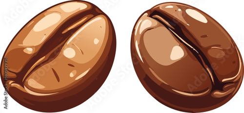 Two Coffee Beans Side by Side with Glossy Shine Highlighting Freshness, Aroma, and Gourmet Quality