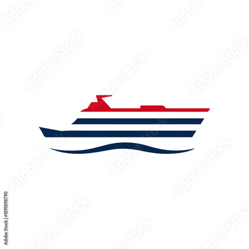 Minimalist Yacht Design Red, White, Blue, Nautical, Logo Concept