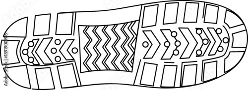 Sole of a shoe with tread pattern.