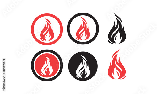 great flames logo, silhouette of big fire io circle vector illustrations