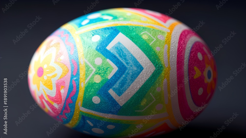 Fototapeta premium A brightly decorated Easter egg featuring vibrant colors and intricate patterns, symbolizing spring and celebration.