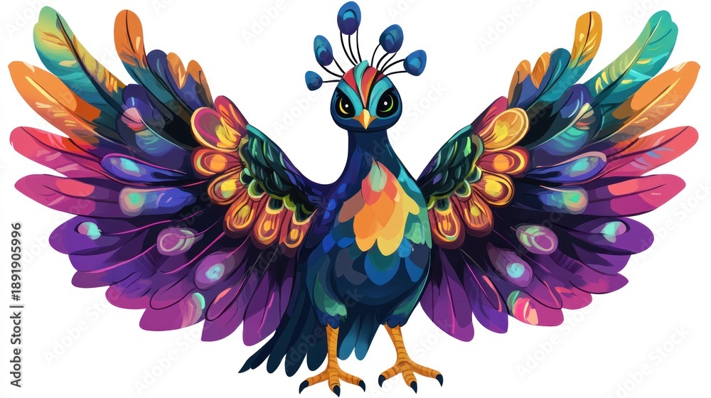 Fototapeta premium Vibrant peacock illustration with colorful feathers