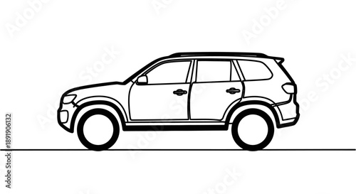 Simple black and white line art drawing of a modern SUV or station wagon in side profile.