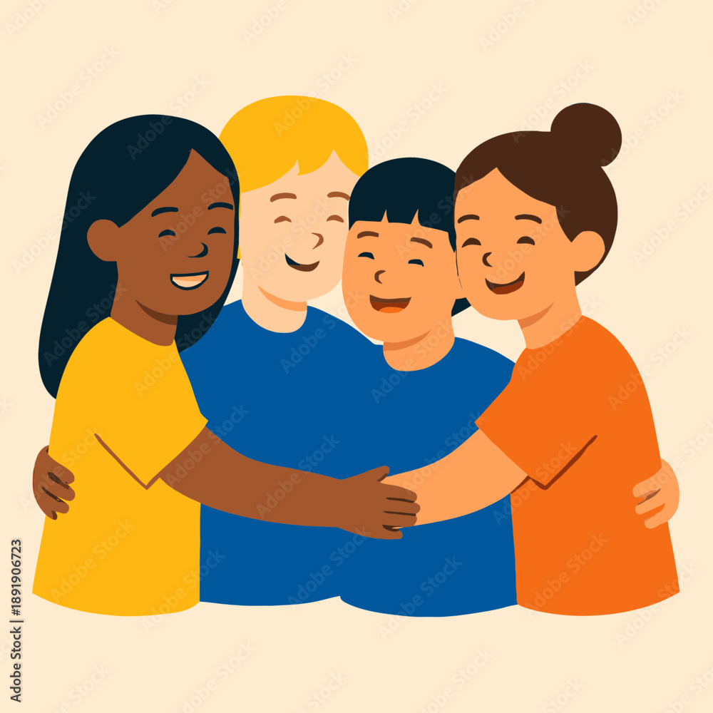 Fototapeta premium Children Hugging for Down Syndrome Awareness Flat Vector
