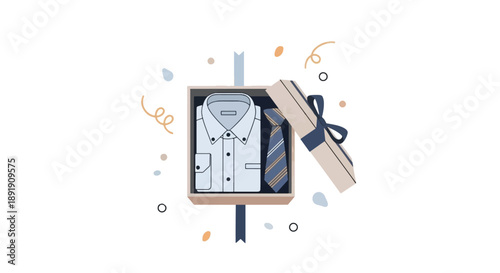 Father's Day Gift Box with Shirt and Tie - Elegant Vector Illustration