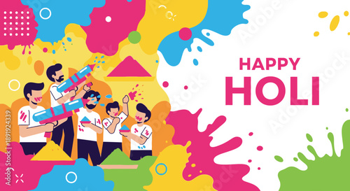 Vibrant Holi Celebration with People Dancing and Playing with Colors in a Joyful Atmosphere