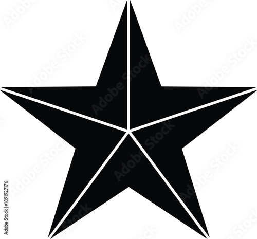 Black and white nautical star icon isolated on white background, vintage military rank symbol, rustic starburst vector illustration for patriotic logo design and decoration