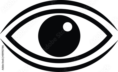 Black and White Minimalist Human Eye Icon Vector Illustration with Abstract Eyelid Lines Isolated on White Background for Modern Vision Graphic Design Projects