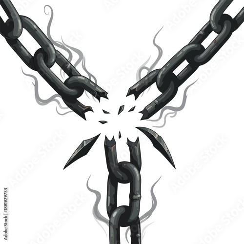 Broken Chain with Shattered Links and Sparks.