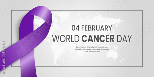 World Cancer Day concept with minimalist background and ribbon. World Cancer Day 4 February Poster or Banner Design