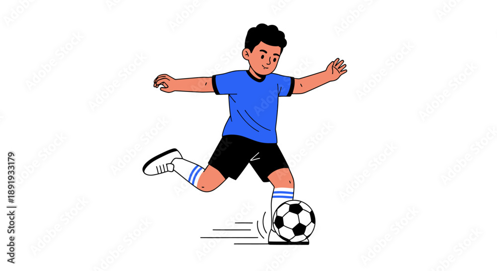 Obraz premium Young Boy Kicking Soccer Ball Illustration.