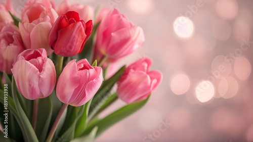 Kartka z życzeniami na międzynarodowy dzień kobiet. Kobieta i tulipany. © Paweł Ziółkowski