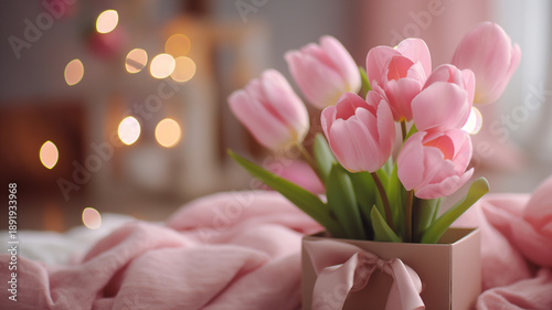 Kartka z życzeniami na międzynarodowy dzień kobiet. Kobieta i tulipany. © Paweł Ziółkowski