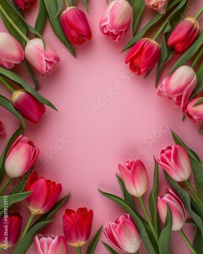 Kartka z życzeniami na międzynarodowy dzień kobiet. Kobieta i tulipany. © Paweł Ziółkowski