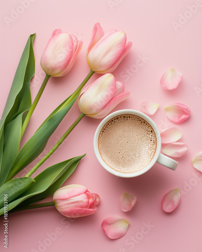 Kartka z życzeniami na międzynarodowy dzień kobiet. Kobieta i tulipany. © Paweł Ziółkowski