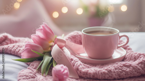 Kartka z życzeniami na międzynarodowy dzień kobiet. Kobieta i tulipany. © Paweł Ziółkowski