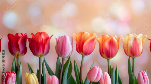 Kartka z życzeniami na międzynarodowy dzień kobiet. Kobieta i tulipany. © Paweł Ziółkowski