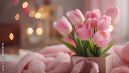 Kartka z życzeniami na międzynarodowy dzień kobiet. Kobieta i tulipany. © Paweł Ziółkowski