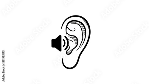 Human Ear with Sound Icon Representing Hearing and Audio.