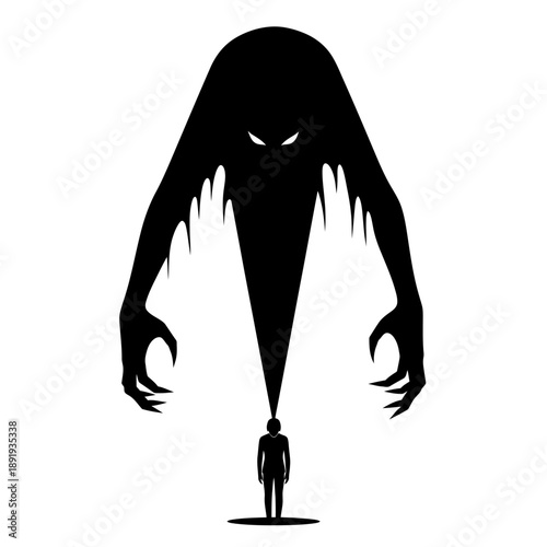 Mans Shadow Manifesting as a Terrifying Monster.